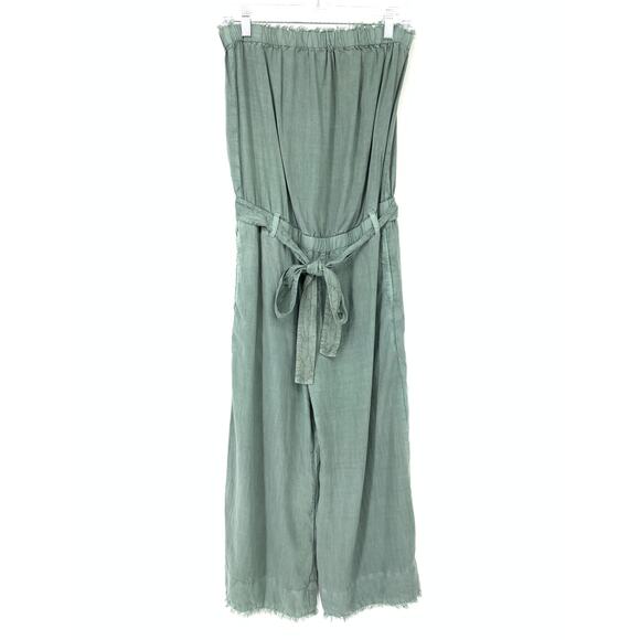 Cloth & Stone Women's Size Medium Strapless Frayed Elastic Waist Jumpsuit Green